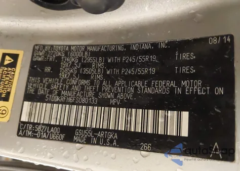 2015 Toyota Highlander Limited V6 z USA, uszkodzony, nr VIN 5TDDKRFH6FS080133